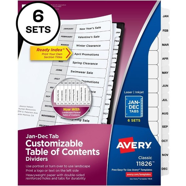 Avery Divider, Ri, Months, B&W, 6Pk AVE11826